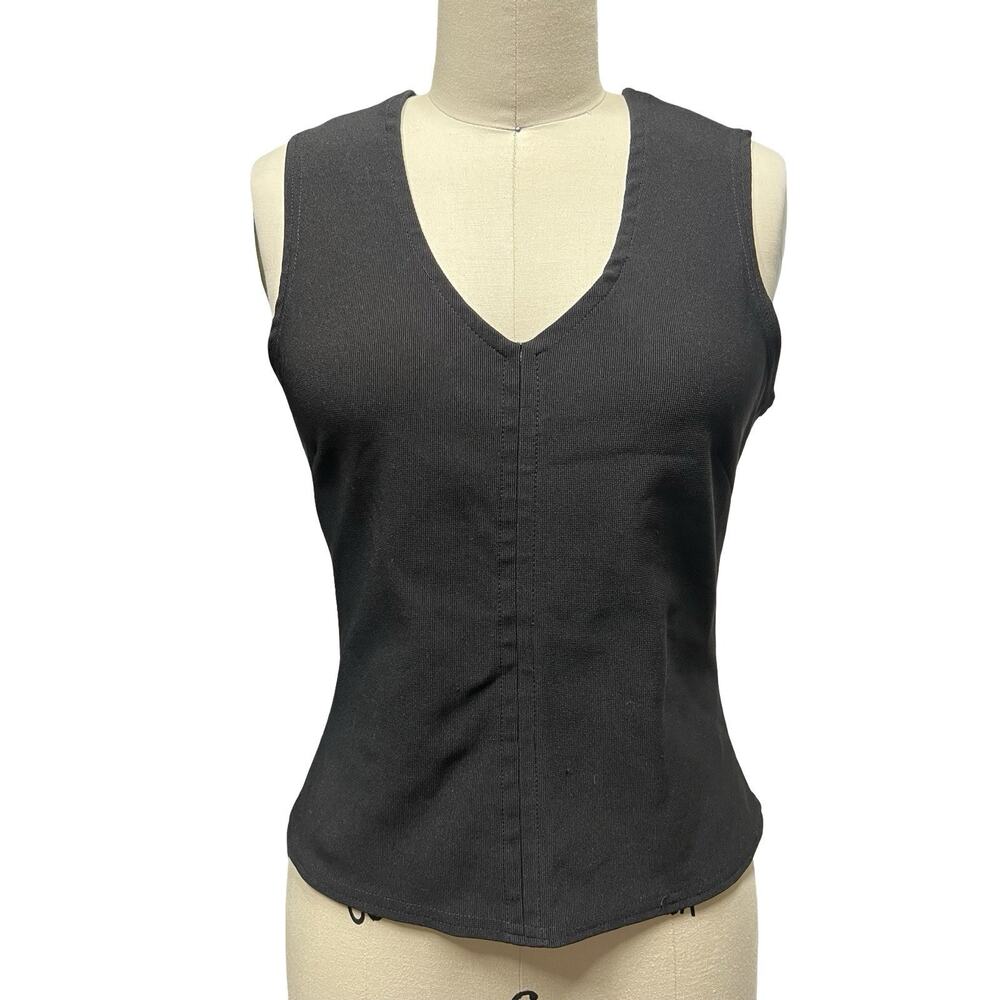 Y2K Anchor Blue Womens SZ S Black Fitted Seamed Stretch Tank Top